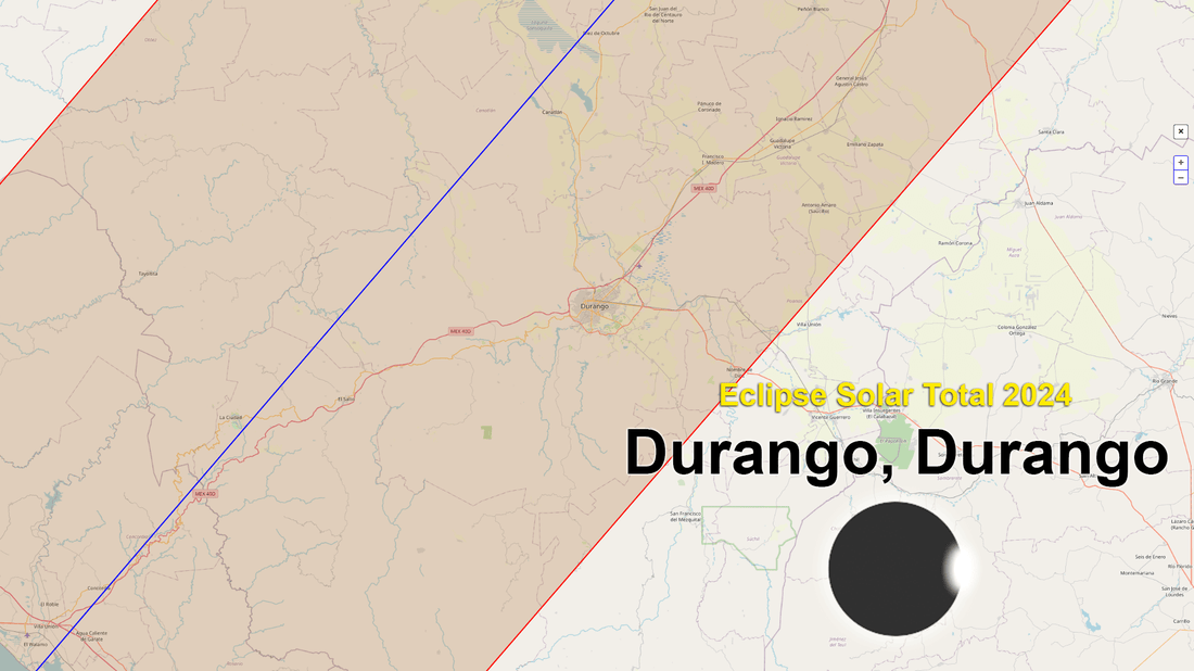 Mapa de la trayectoria del eclipse solar 2024 en Durango, Durango