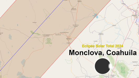 Mapa de la trayectoria del eclipse solar 2024 en Monclova, Coahuila
