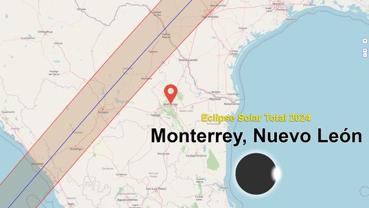 Mapa de la trayectoria del eclipse solar 2024 en Monterrey, Nuevo León