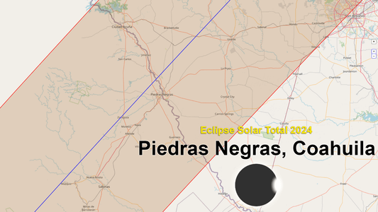 Mapa de la trayectoria del eclipse solar 2024 en Piedras Negras, Coahuila