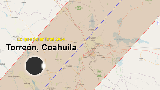 Mapa de la trayectoria del eclipse solar 2024 en Torreón Coahuila