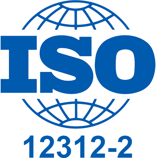 Logo de ISO con el numero 12312-2 debajo en color azul