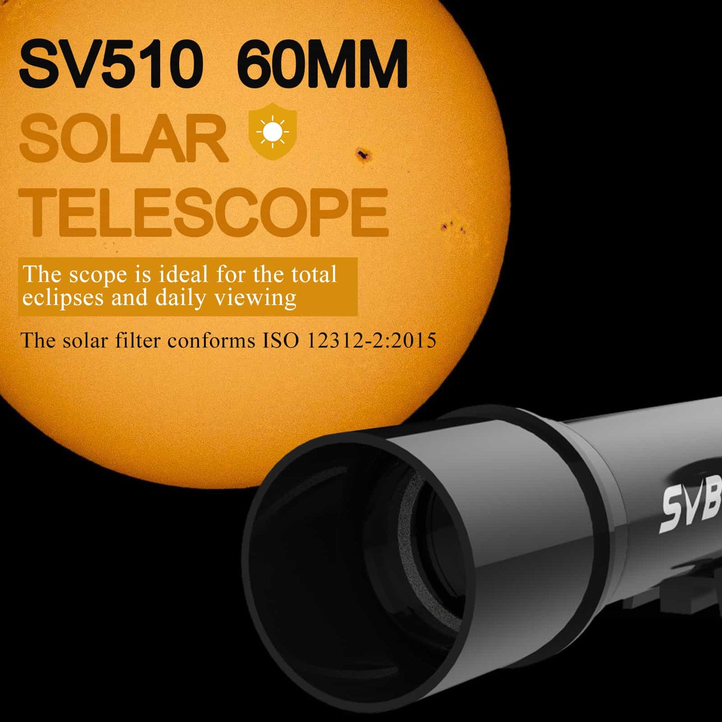 SVBONY SV510 Telescopio Refractor Solar de Viaje de 60mm f/6.6 con Mochila Para Observación Solar